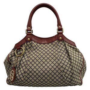 Auth GUCCI Sukey, Diamante 211944 Beige Black Bordeaux Jacquard Leather -